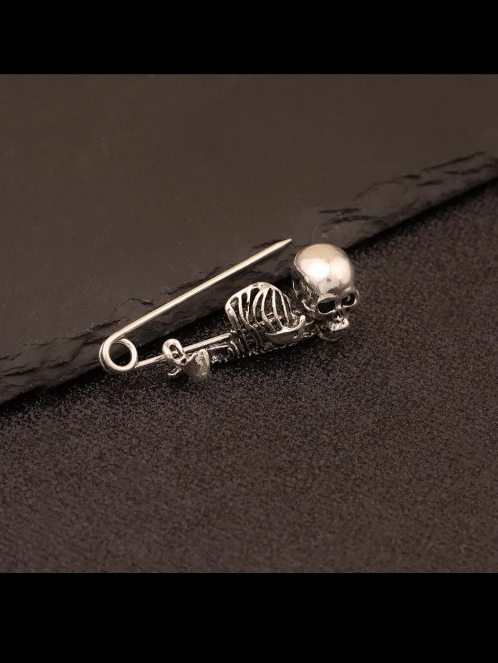 Silver Skeleton Safety Pin Brooch - Women's Jewelry